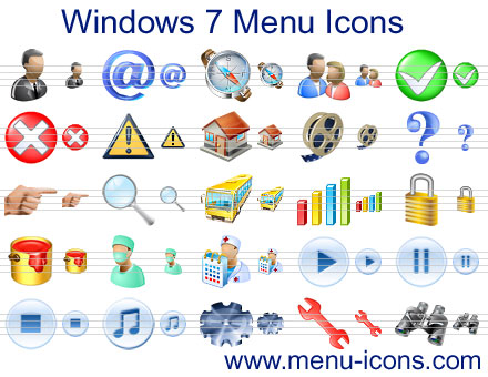 A collection of Windows 7 Menu Icons for any application or website interface